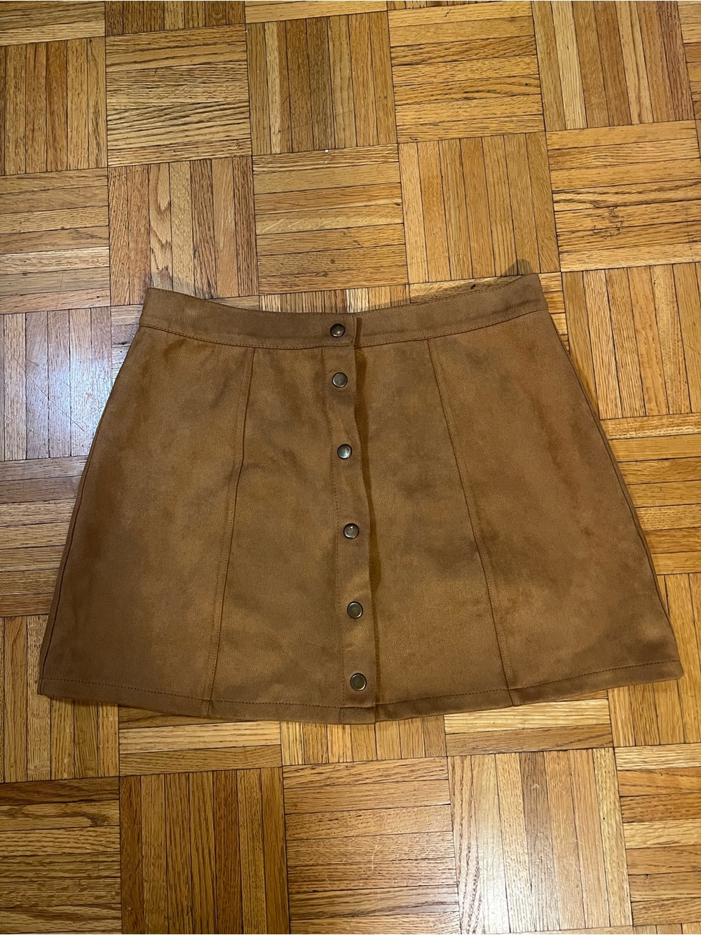 Fall Capsule Wardrobe with Persun Brown Faux Suede Button-Front Mini Skirt Large